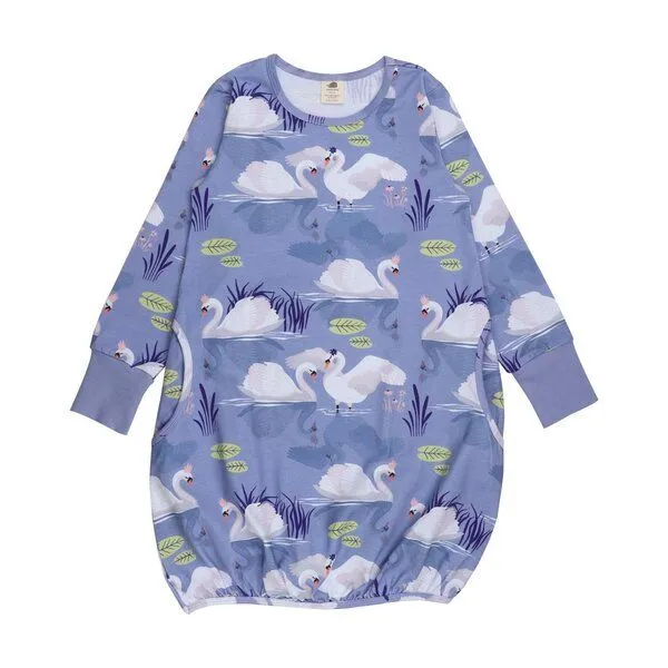 Walkiddy Mädchen Langarmkleid GOTS zertifiziert – 95% Bio-Baumwolle, Lila mit Wolkenmotiv, weich & bequem | Walkiddy – Produktbild 1 von 2