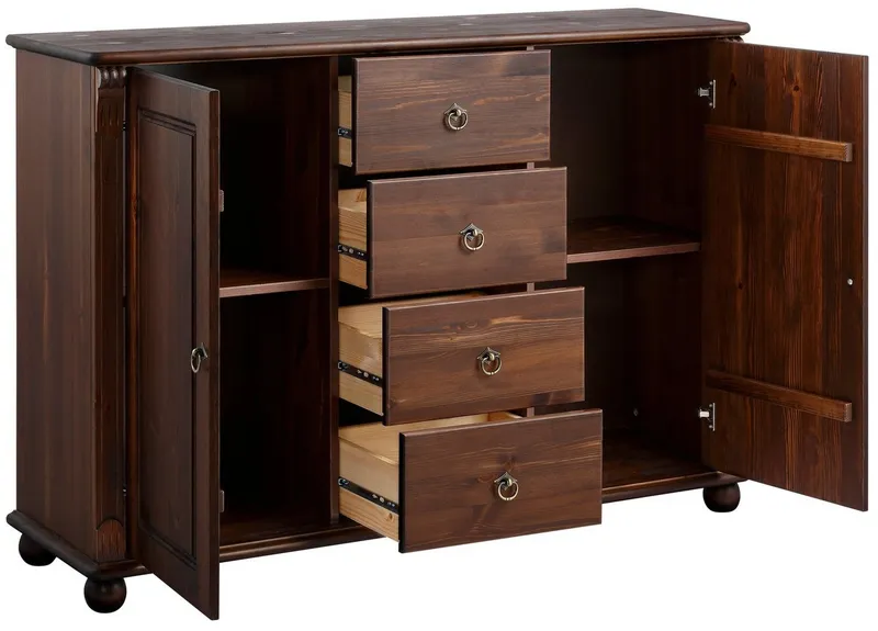OTTO home Kombikommode Tessin, Buffetunterschrank, klassischer Landhausstil, aus massiver, FSC®-zertifizierter Kiefer, 128cm breit, Braun, – Produktbild 5 von 5