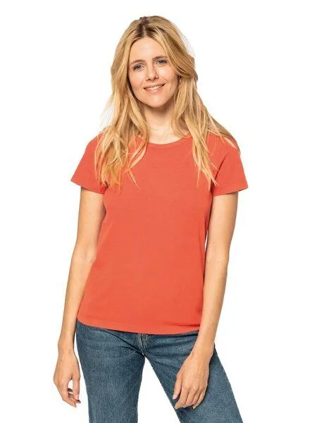 YTWOO YTWOO Ausgewaschenes Damen T-Shirt aus 100% Bio-Baumwolle, Orange, – Produktbild 3 von 4