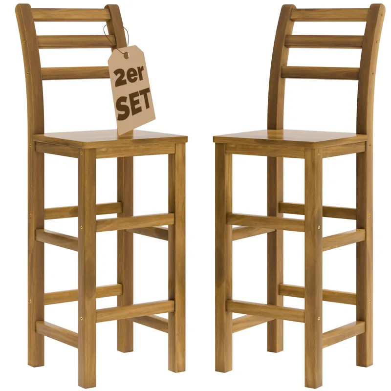 Casaria® Barhocker 2er-Set Akazien-Holz, Braun, – Produktbild 2 von 2