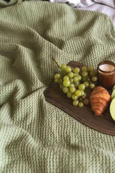 AmourLinen AmourLinen Waffeldecke aus Leinen, Moss grün, – Produktbild 2 von 4