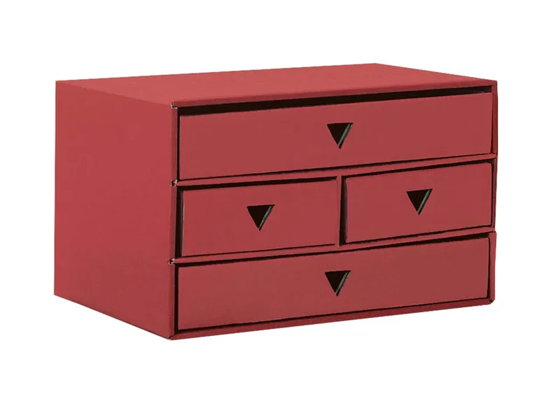 Schubladenbox "Color" aus Karton, 4 Fächer, für DIN A4/A5, Rot, – Produktbild 1 von 1