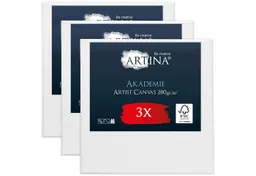 Artina Keilrahmen Akademie Leinwand, 20x20cm, Weiß, 3er Set, FSC, 100% Baumwolle, Canvas, 280 g/m², vorgrundiert, Galerieheftung & gefaltet – Produktbild 1 von 1