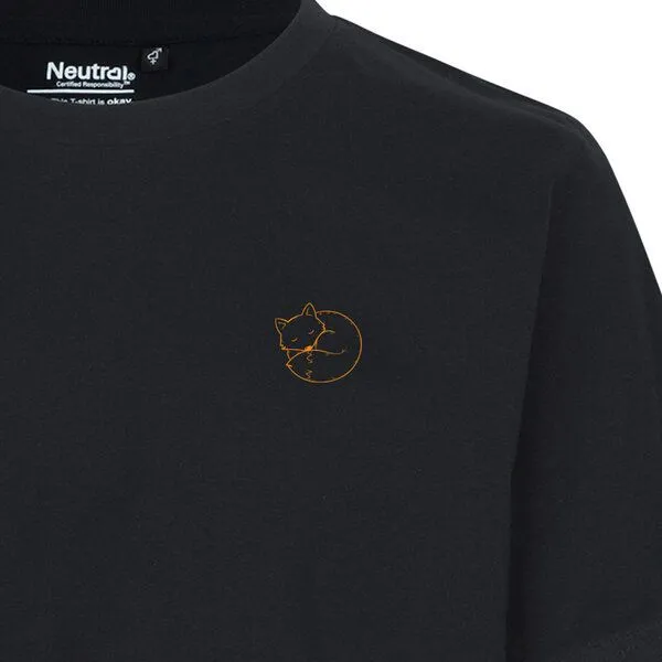 HANDGEDRUCKT HANDGEDRUCKT "Schlummerfuchs" Unisex T-Shirt aus reiner Baumwolle (kbA), Black, – Produktbild 1 von 3