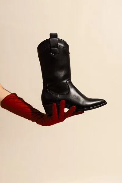 AGAZI AGAZI CARMEN – black plant-based leather cowboy boots – Produktbild 1 von 3