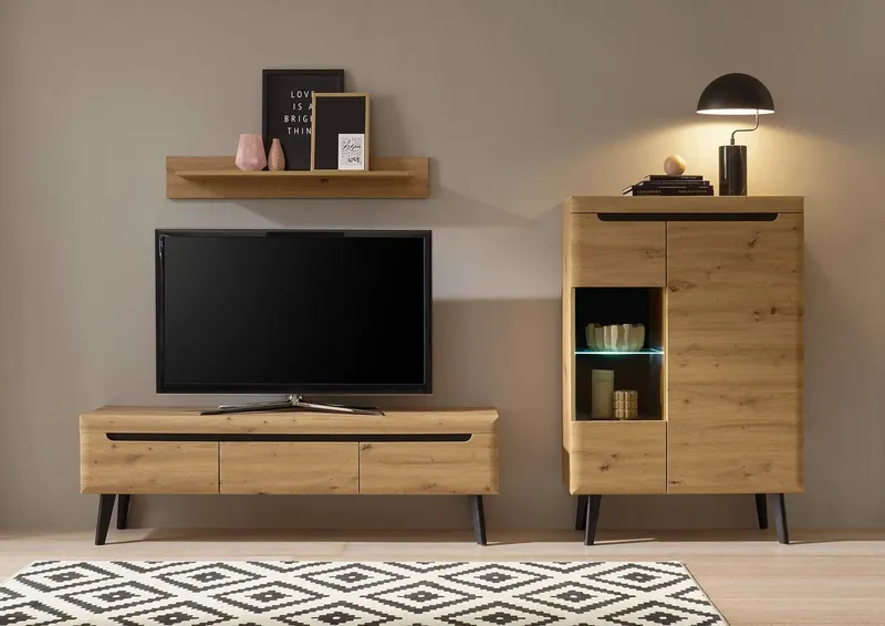 Home affaire Wohnwand Torge, Anbauwand, Schrankwand, Mediawand, Wohnzimmer-Set, (Set, 3-St), Braun|schwarz, – Produktbild 1 von 5