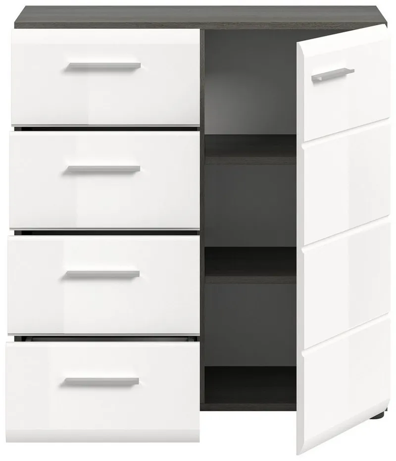 xonox.home Kommode, Weiß Hochglanz Rauchsilber Melamin Modern 80x85x37 cm, Grau, – Produktbild 4 von 4