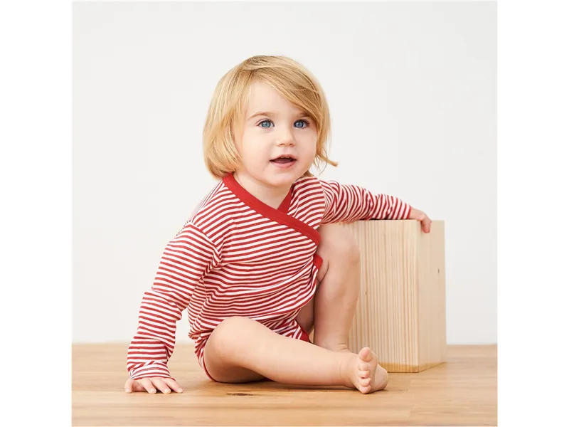Living Crafts Living Crafts Baby Wickelbody Langarm Bio-Baumwolle rot-weiß gestreift Gr. 62/68, Rot, – Produktbild 2 von 2
