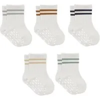bistyle bistyle Baby-Socken Basic 5er-Pack – Kurzsocken, GOTS-zertifiziert, hoher Baumwollanteil Rutschfeste Sohle, Weißmix gestreift, – Produktbild 1 von 1