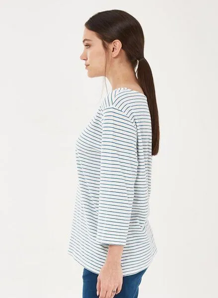 ORGANICATION ORGANICATION Longsleeve aus Bio-Baumwolle mit Leinen, White/ocean, – Produktbild 3 von 4