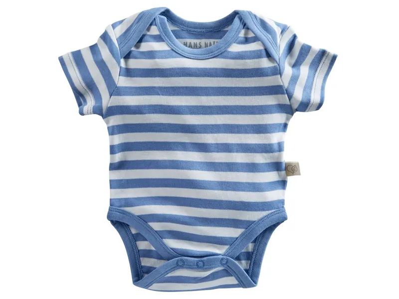 HANS NATUR Baby Body Kurzarm Bio Baumwolle blau-off white Gr.86/92, Mehrfarbig, – Produktbild 1 von 2