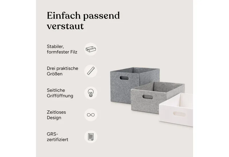 Ehrenkind Aufbewahrungsbox Filzbox (3 Größen, 3 Farben), Formstabil & faltbar, Grau, – Produktbild 3 von 5