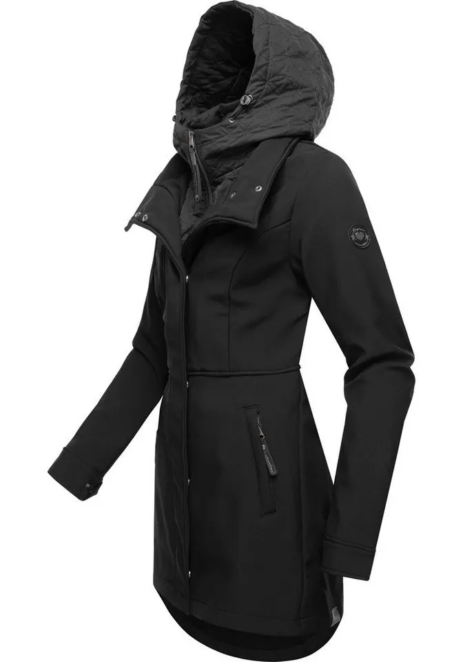 ragwear ragwear Softshellmantel Ybela sportliche, gefütterte Outdoorjacke mit Kapuze, Schwarz, – Produktbild 3 von 4
