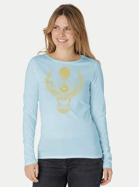 Peaces.bio - handbedruckte Biomode Peaces.bio - handbedruckte Biomode Damen Langarmshirt Cheper, Hellblau, – Produktbild 2 von 2