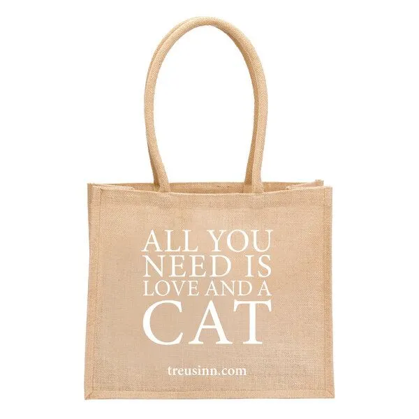 Treusinn Treusinn Eco Shopper "All you need is love...and a cat" / 100% Jutegewebe, Weiß, – Produktbild 1 von 2
