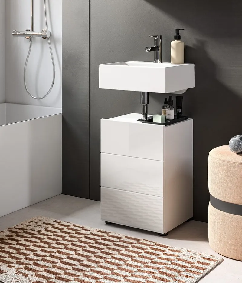 Inn.Furn Waschbeckenunterschrank Larik (Badschrank in weiß, Breite 40 cm) Hochglanz, Weiß, – Produktbild 4 von 5