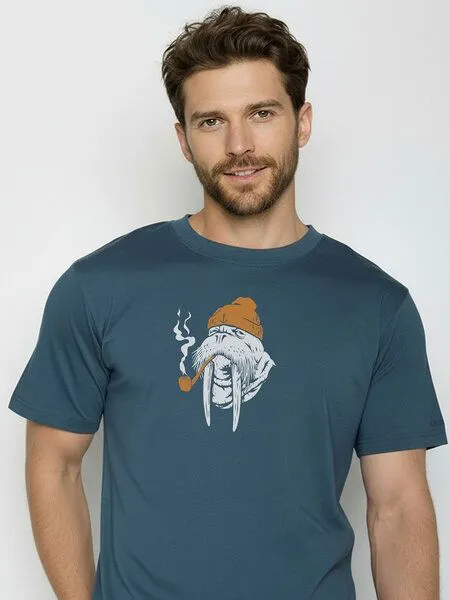 GreenBomb GREENBOMB Smokey Walrus Fusion - Lässiges Oversize-T-Shirt aus Bio-Baumwolle / hochwertiger Print / GOTS / Fair & Vegan, Blau (blue pine), – Produktbild 2 von 4