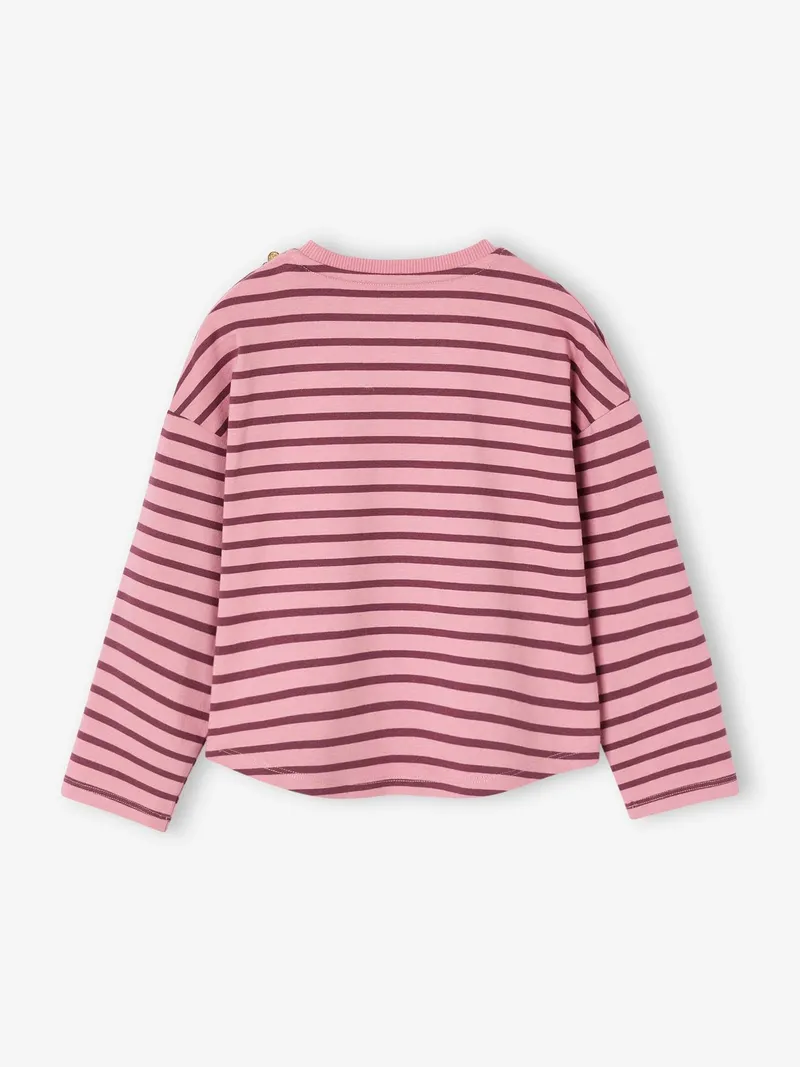 Vertbaudet Ringelshirt mit Herzknöpfen Mädchen, Malve, – Produktbild 2 von 3