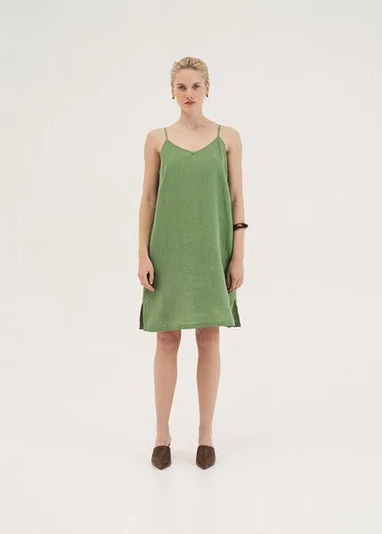 AmourLinen AmourLinen Slipdress aus Leinen ZOE, Matcha grün, – Produktbild 1 von 4