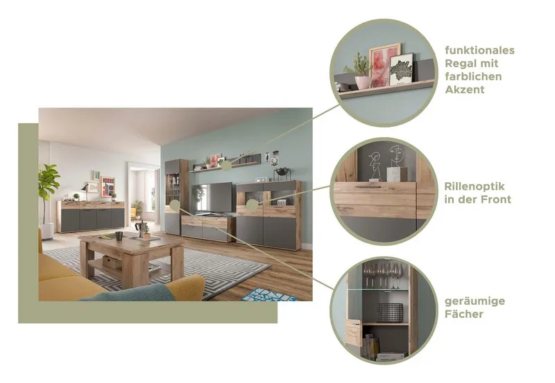 Home affaire Wandboard Riga, Breite 180 cm, Braun|grau, – Produktbild 4 von 5