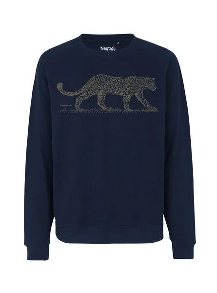Peaces.bio - handbedruckte Biomode Peaces.bio - handbedruckte Biomode Bio Damen Sweatshirt Loose Fit Leopard, Blau, – Produktbild 1 von 2