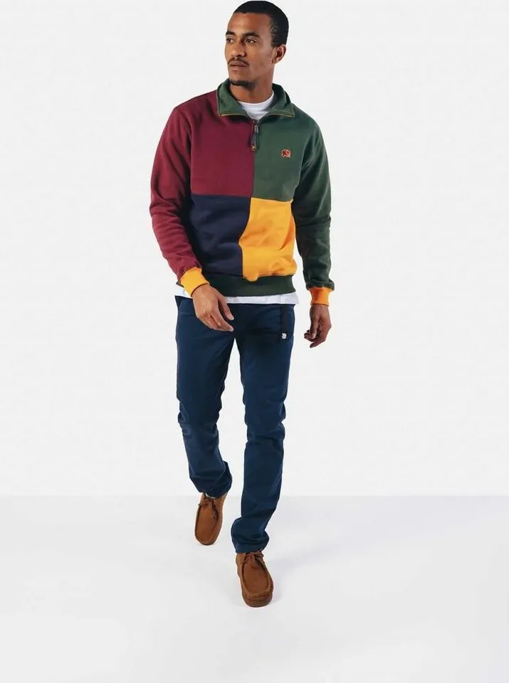 Trendsplant Trendsplant Rundhalspullover Color Block Half Zip Sweater "Harlequin", Grün, – Produktbild 4 von 5