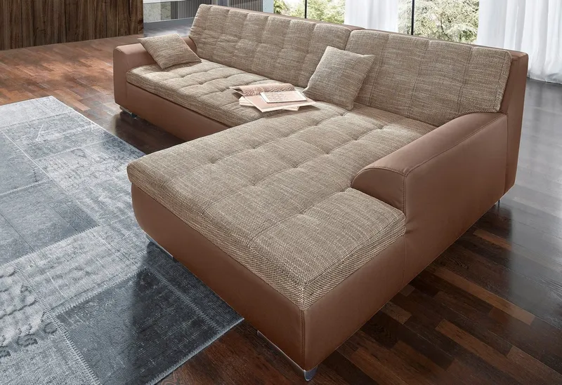 DOMO collection Ecksofa TREVISO viele Bezüge, auch in Cord, L-Form, 267x178 cm, wahlw. mit Bettfunktion, inkl. Zierkissen, Unser Dauertiefpreis, Beige|braun, – Produktbild 2 von 5