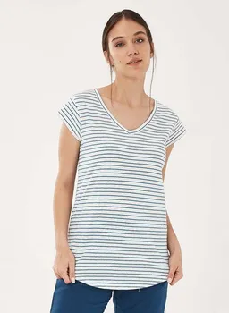 ORGANICATION ORGANICATION T-Shirt aus Bio-Baumwolle und Leinen mit Ringelmuster – Produktbild 1 von 1