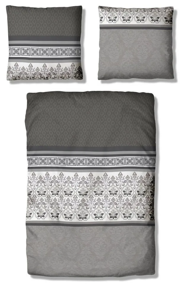 OTTO home Bettwäsche Cremona in Gr. 135x200, 155x220 cm u.a. Bettwäsche-Set mit Ornamenten, Biber, 3 teilig, romantische Bettwäsche in verschiedenen Qualitäten, ab Gr. 135x200 cm, Grau, – Produktbild 2 von 5