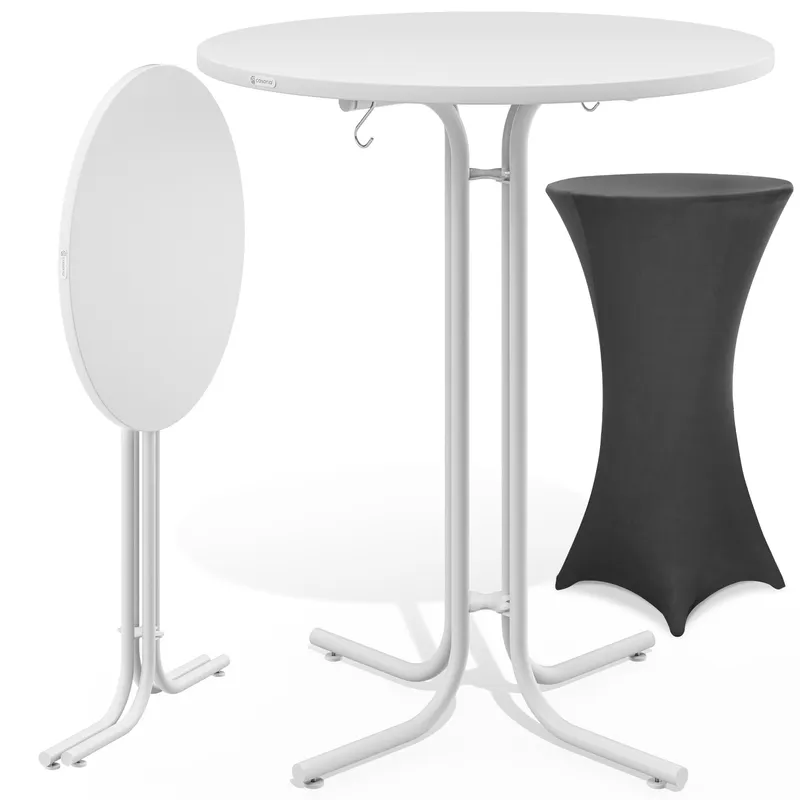Casaria® Stehtisch Weiß 110x80cm + Stehtischhusse Grau Ø80cm – Produktbild 1 von 2