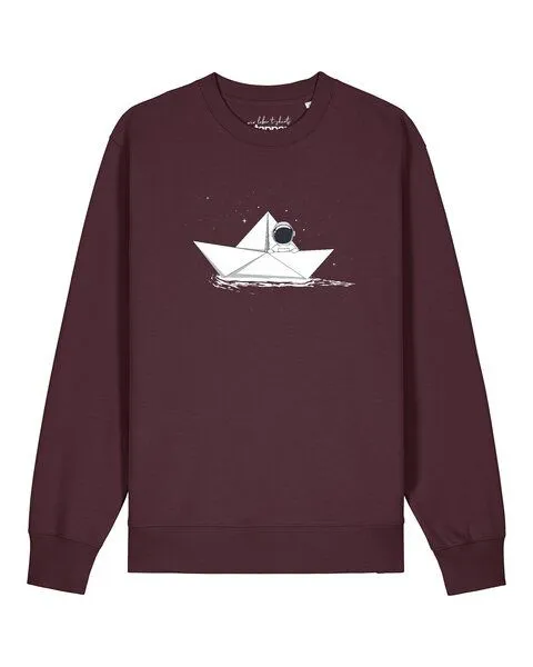 watapparel watapparel Sweatshirt Unisex Astronaut in paper boat, Red brown, – Produktbild 1 von 2