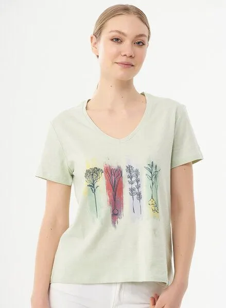 ORGANICATION ORGANICATION T-Shirt aus Bio-Baumwolle mit Blumen-Print, Sage green, – Produktbild 1 von 4