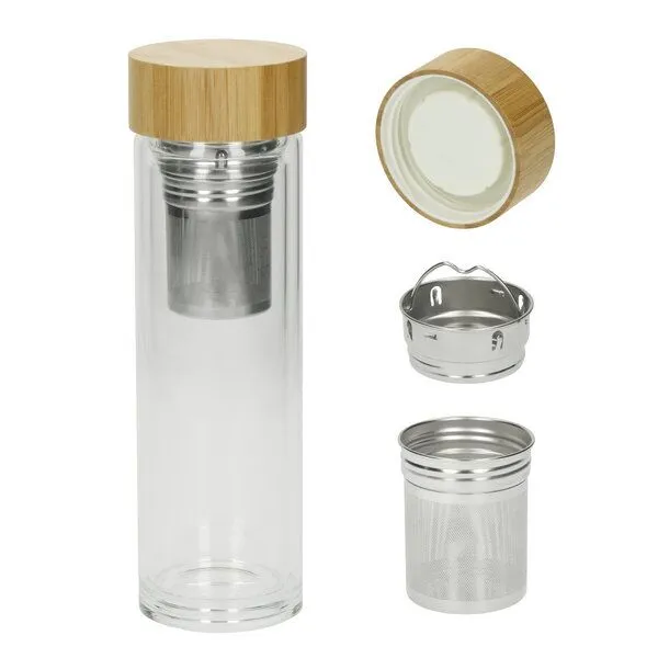 elasto elasto Glasflasche mit Teeeinsatz - dekorativer Deckel 0,45 l, Natur, – Produktbild 2 von 4