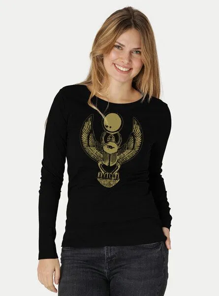 Peaces.bio - handbedruckte Biomode Peaces.bio - handbedruckte Biomode Damen Langarmshirt Cheper, Schwarz, – Produktbild 2 von 2