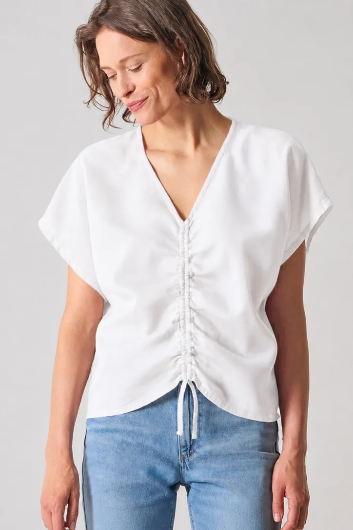 HempAge Hempage Damen vegan Weiße Sommerbluse Mit Raffungen, Weiß, – Produktbild 2 von 2