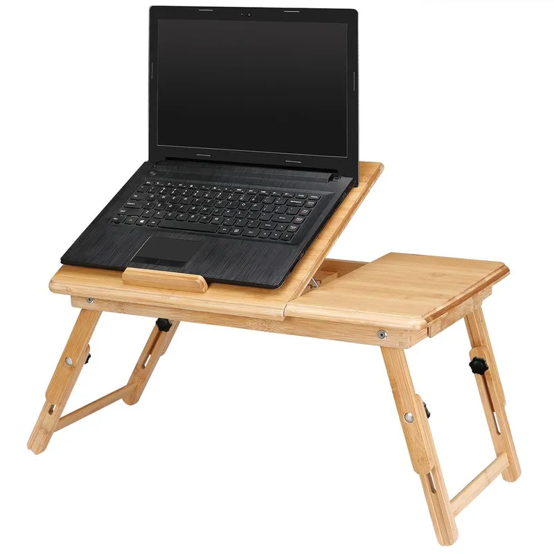 Casaria® Laptoptisch Bambus 2er-Set 55x28x35cm Belüftungslöcher & Schublade – Produktbild 2 von 2