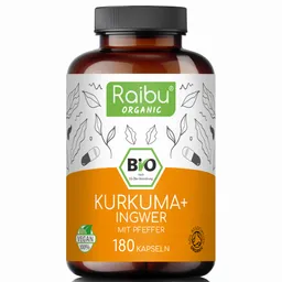 Raibu Natural Raibu Natural Kurkuma-Ingwer mit schwarzem Pfeffer BIO | 180 Kapseln – Produktbild 1 von 1