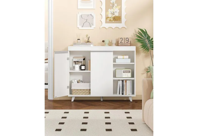 LuxusKollektion Badkommode Badezimmerschrank 2 Türen 3 offene Ablagen weiß 30x100x82 cm (1 St), Weiß, – Produktbild 2 von 5