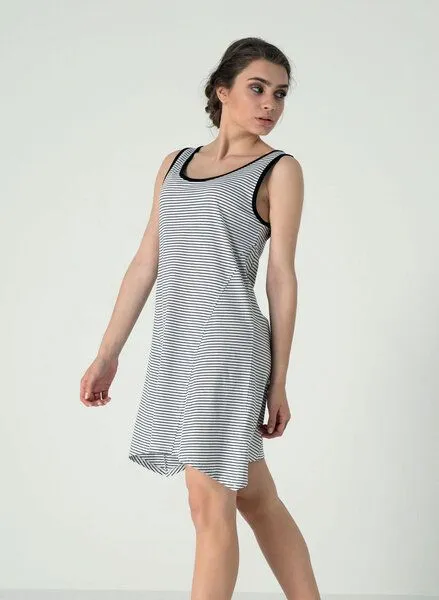 ORGANICATION ORGANICATION Ärmelloses Gestreiftes Jersey-Kleid aus Bio-Baumwolle, Black & white, – Produktbild 4 von 4