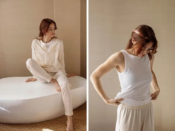 Yumeko Pyjamahose Damen "Yumeko" aus Baumwoll-Jersey, Sunrise white, – Produktbild 1 von 3