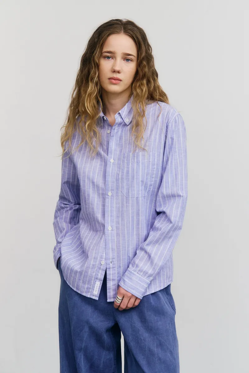 Rotholz Rotholz Damen vegan Hemd Button Down Blau Gestreift, Blau, – Produktbild 2 von 2