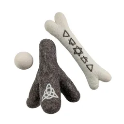 Wooliie Wooliie Hunde-Spielset aus 100 % naturbelassener Schurwolle (3er-Bundle) – Bone & Stick – Produktbild 1 von 1