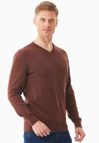 ORGANICATION ORGANICATION Pullover aus Bio-Baumwolle mit V-Ausschnitt, Radical brown, – Produktbild 3 von 4