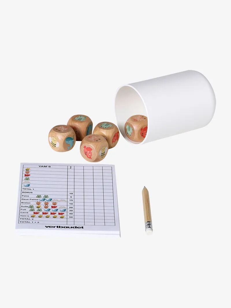 Vertbaudet Vertbaudet Würfelspiel mit 5 Würfeln aus Holz FSC® Kinder, Braun, – Produktbild 1 von 4