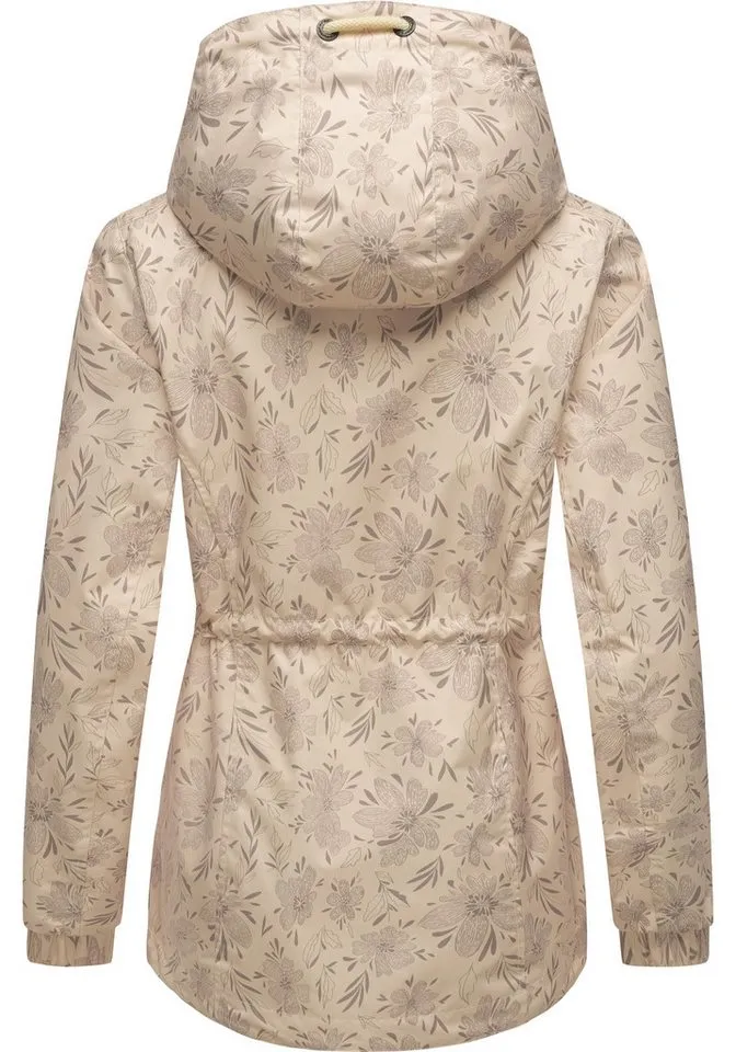 ragwear ragwear Outdoorjacke Dankka Spring Wasserdichte Damen Jacke mit floralem Allover-Print, Beige|braun, – Produktbild 4 von 4