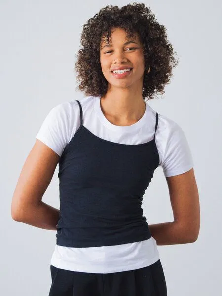 Honest Basics Honest Basics Damen Spaghetti Top aus Bio- und recycelter Baumwolle, Schwarz, – Produktbild 3 von 4