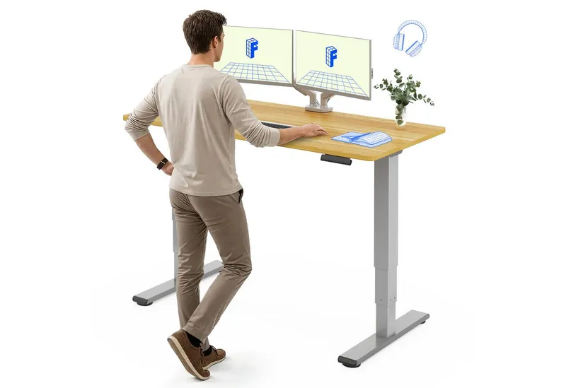 Flexispot Flexispot Schreibtisch Elektrisch Höhenverstellbarer Schreibtisch EC5 LITE mit Dualmotor (25MM einteiliger Tischplatte & 3-fach Teleskop, 4 Speicherhöhen & Antikollisionssystem), 120x80/140x80/160x80/180x80, Grau | ahorn, – Produktbild 1 von 5