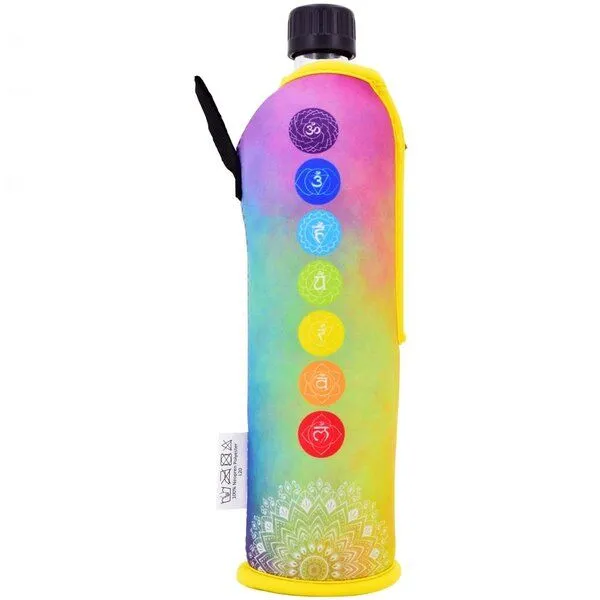 Dora's Dora's Dora’s Glas-Trinkflasche "Chakren" (0,5l) – Mit isolierender Neoprenhülle – Achtsamkeit – Produktbild 2 von 5