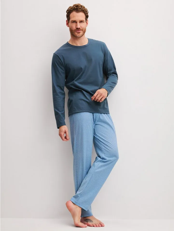 CALIDA CALIDA Pyjama Cotton Special Herren (2 tlg) weich, leicht und bequem, Blau, – Produktbild 3 von 4