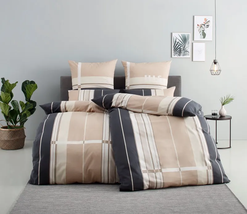 OTTO home Bettwäsche Golfi in Gr. 135x200 oder 155x220 cm, Biber, 2 teilig, sportliche Streifen Bettwäsche aus Baumwolle, Marke H.I.S by OTTO home, Braun, – Produktbild 1 von 6